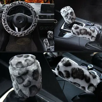 

3Pcs/Set Car Steering Wheel Covers Wheel Gray Leopard Fluff Plush Car-styling Steering Wheel Protective Cover
