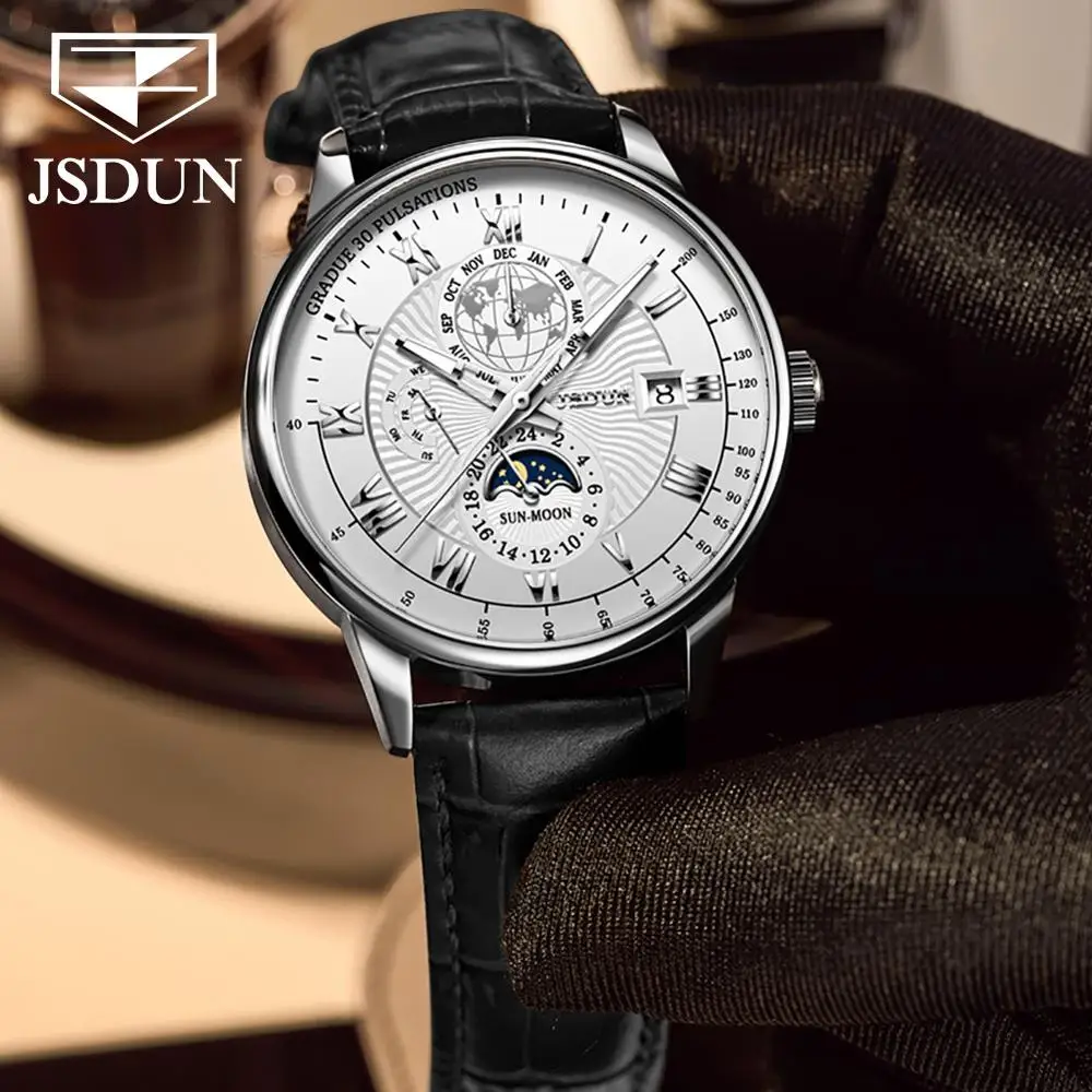 超安い Jsdun ムーンフェイズ 自動巻き 革 時計 機械式 その他 Labelians Fr