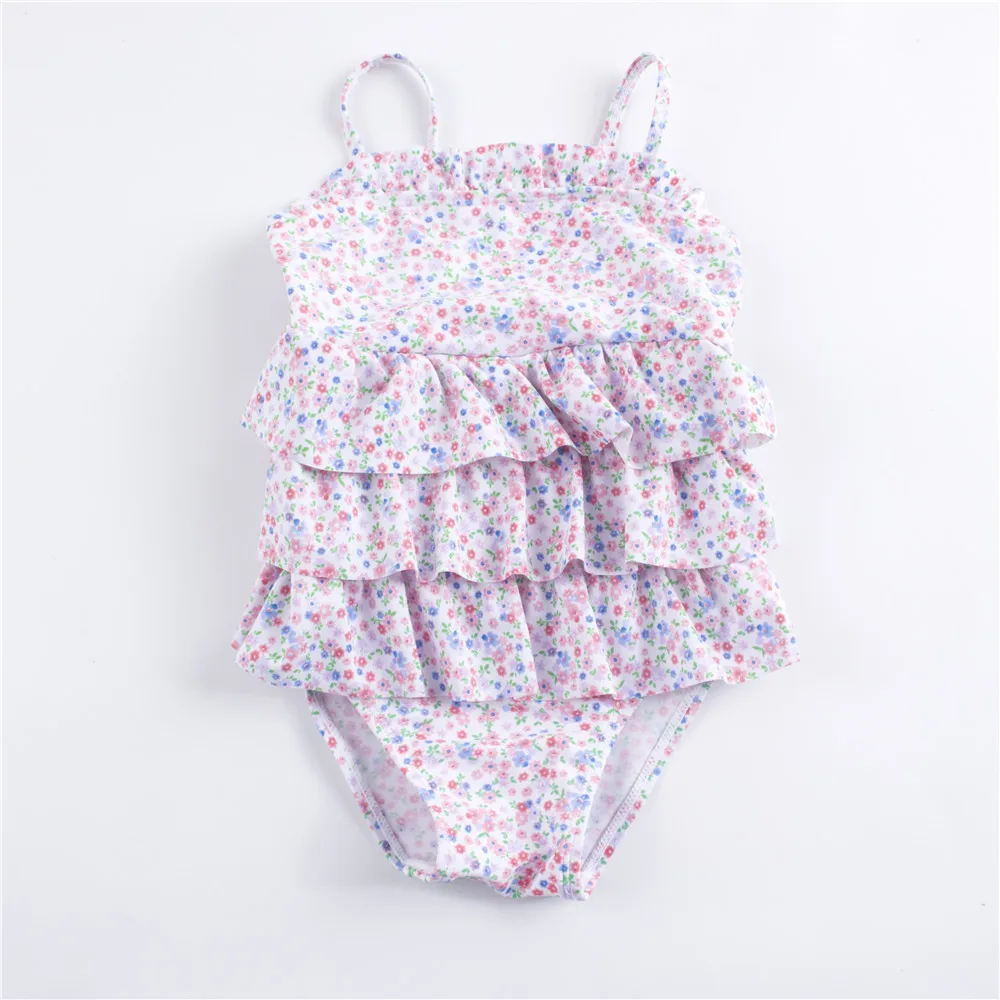 Купальный костюм с оборками для девочек Цельный купальник в горошек детей летний