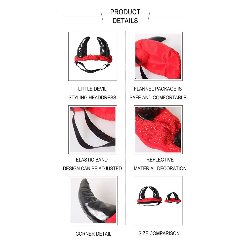 Red With Black Ears Add Color To See The Visual Effect Good Halloween Pet Hat Cat Supplies Horns Hat Dog Demon Headwear