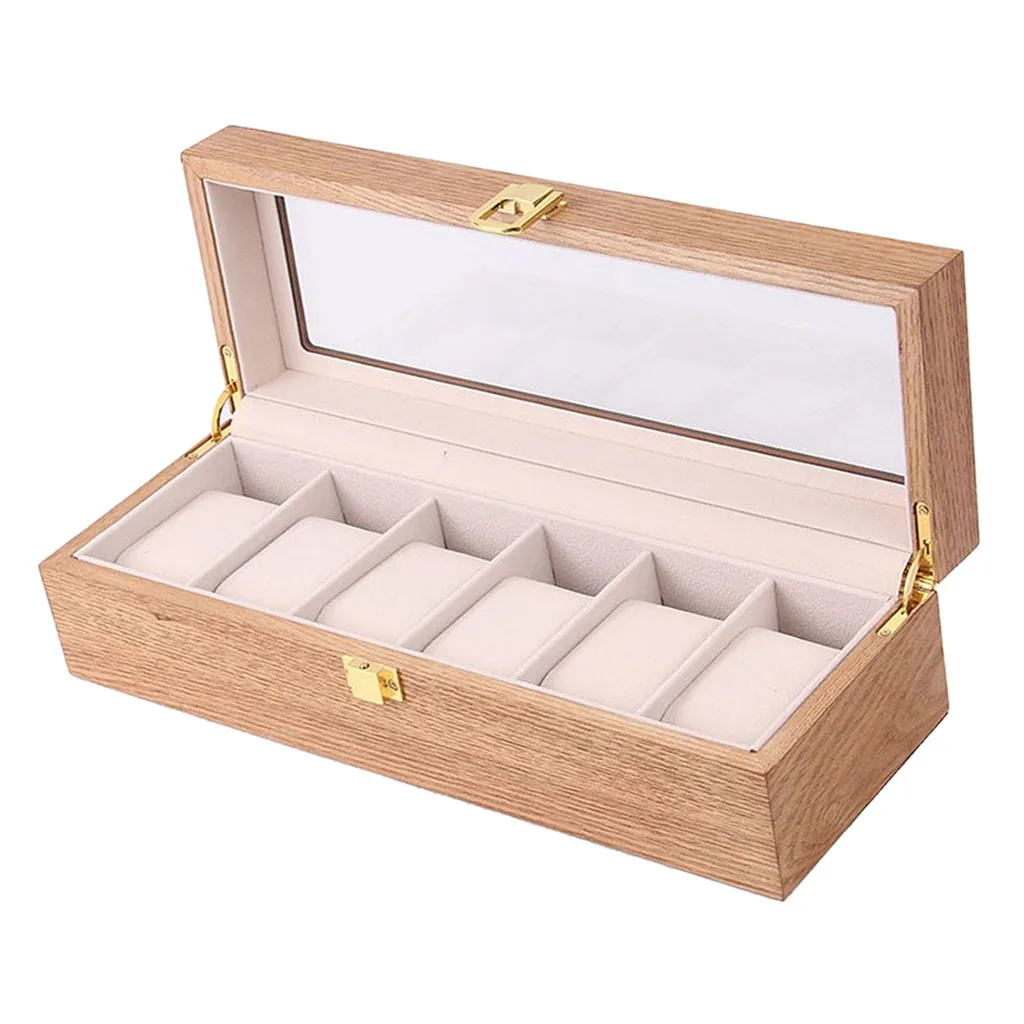 6 Slot Luxury Simple Watch Box Display Case Organizer Top Glass Jewelry Storage Box for Women Men Gift