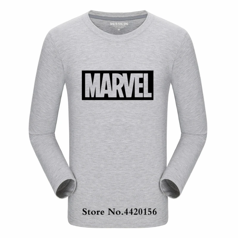 Pop Tide, новая модная футболка Marvel с длинным рукавом, мужской принт супергероев, футболка с круглым вырезом, комическая футболка с надпись Marvel, топы, Мужская одежда, футболка