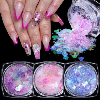 

1 Box AB Glitter Mermaid Nail Flakes Sequins Holographic Heart Sparkly Butterfly Paillette Manicure Nail Art Decor Tips JI1613