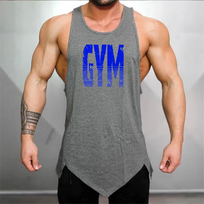 Серый Fashion Brand Casual Slim Sleeveless Gym Men Tank Tops Vest for Male Fitness Vest Men Clothing Bodybuilding Workout Muscle Tops - Цвет: Серый