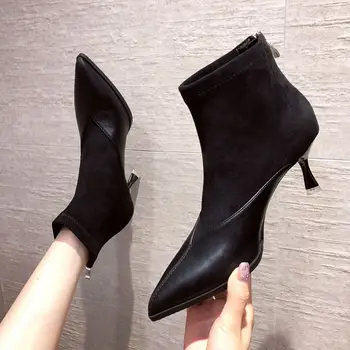 

Autumn and winter soft leather new stiletto boots women's stiletto boots small fashion women's boots simple casual bare boots