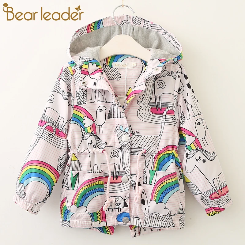 Bear Leader/пальто для девочек; новые весенние детские куртки; зимняя ветровка с цветочным принтом для девочек; детская верхняя одежда с капюшоном; милая детская одежда