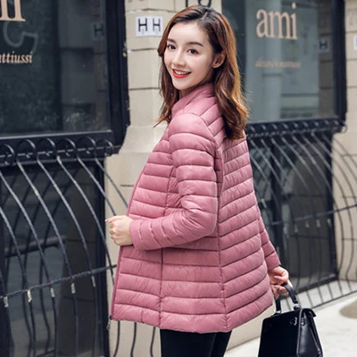 Pink Однотонный теплый пуховик, Женское зимнее повседневное пальто размера плюс, тонкий пуховик на молнии с длинным рукавом, офисное женское модное элегантное пальто для улицы - Цвет: Pink