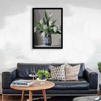 

White Tulips Canvas Painting Digital Painting By Numbers Acrylic Paint Modern Wall Art Canvas Painting for Home Decor