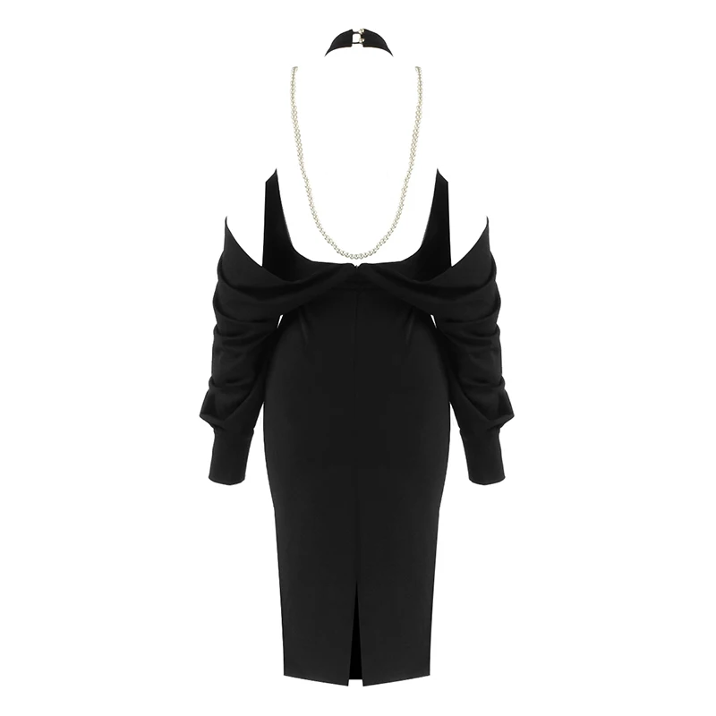 PB В Холтер открытая спина украшенный жемчугом Tencel Bodycon знаменитости рождественское платье