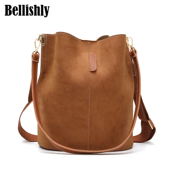 

Bellishly Luxury Messenger bag Women Bucket Shoulder Bag large capacity vintage Matte PU Leather lady handbag Designer bolsos
