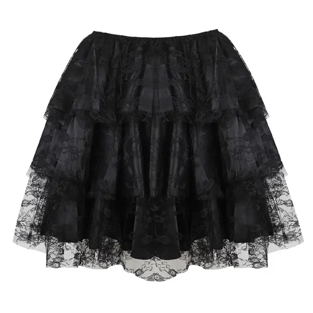Women Sexy Mini Tutu Skirt Multilayer Mesh/Tulle/Lace/Floral Decoration Mini Pleated Skirts Fashion Dance Skirt Plus Size S-6XL 7006black