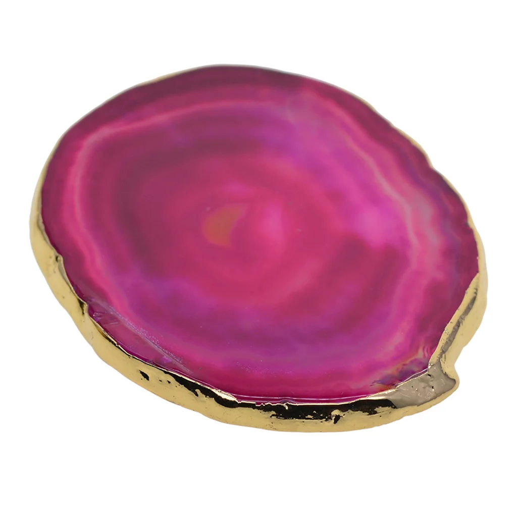Natural Sliced Dyed Agate Slices Crystal Slice Coaster with Gold Edge for Home Decoration Designs DIY Jewelry Making Pendant