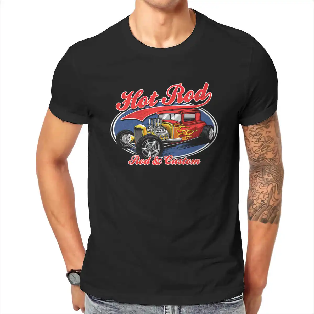 Designer Hot Rod Customcar Classic Car Drag Drive Garage Hotrod Muscle T-shirt 100% Cotton Oversized Round Nevk Men Clothing | Мужская