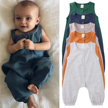 

2020 Newborn Summer Clothing Baby Boy Girl Cotton Romper Solid Jumpsuit Clothes Outfits Infant Sleeveless Sunsuit 0-24M