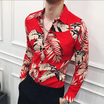 

Hot Sale Men's Long Sleeve Casual Shirts Fashion Flower 3D Print Floral Shirt Turn-down Collar Slim Fit Shirt Mens Clothing