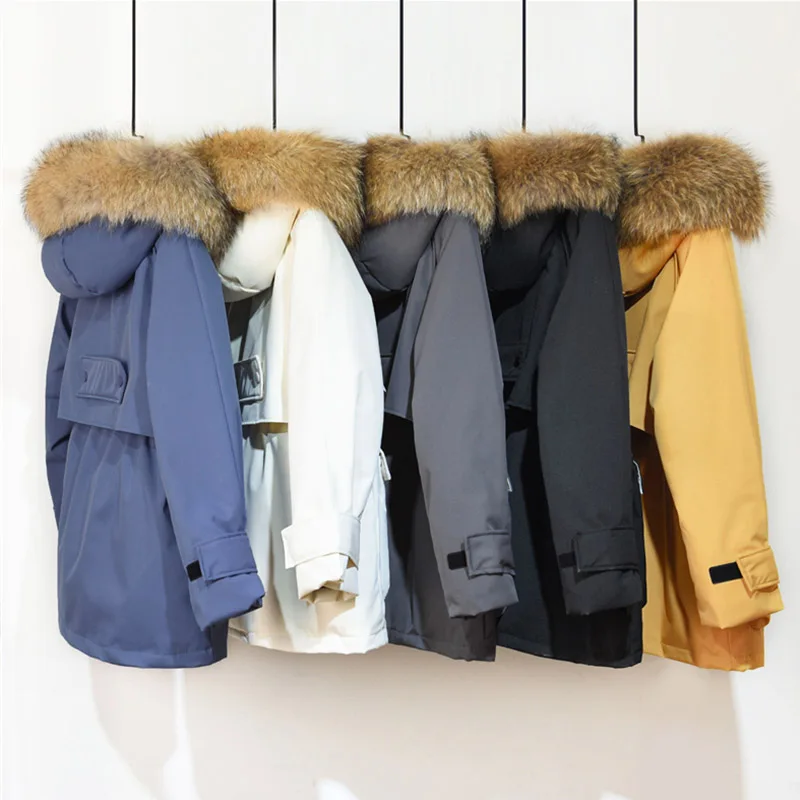 FTLZZ, новинка, зимняя куртка для женщин, большой натуральный Лисий мех, белый утиный пух, пальто, толстые зимние парки, теплая верхняя одежда с поясом