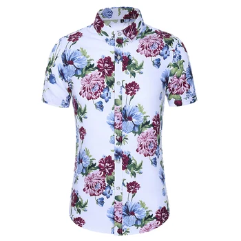 

Shirts Men's Personality Floral Print Short Sleeve Casual Blouse Male Fashion Wild Plus Size Blouse Men New Arrival