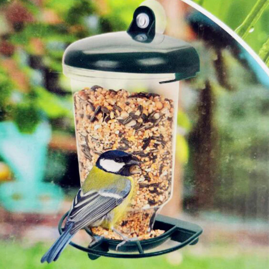 Window Bird Feeder Outdoor Mirror Suction Hanging Transparent Wild Bird Feeder Automatic Bird Food Dispenser Perch