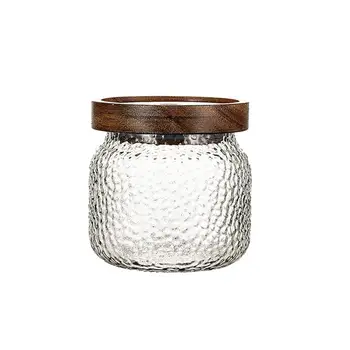 

Glass Storage Jar With Wooden Lid Clear Sealed Canister Food Container For Loose Tea Coffee Bean 450/500/850ML