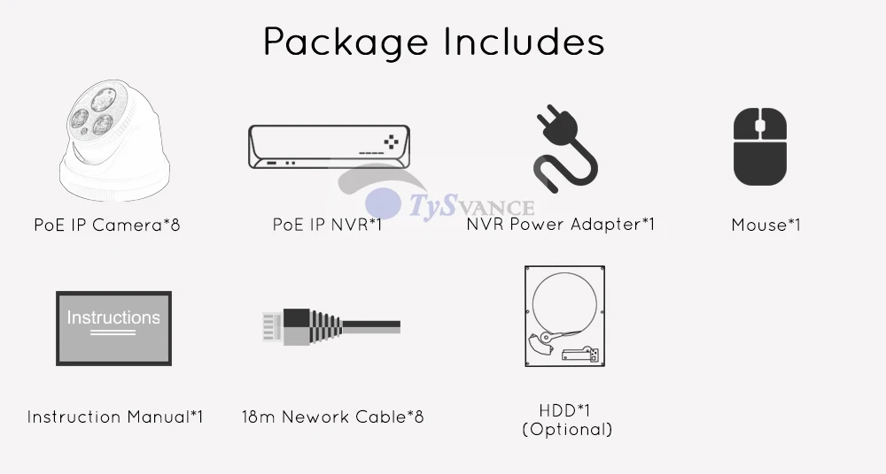 TySvance 8ch 5MP с аудиовходом PoE Комплект H.265 система CCTV безопасность NVR до 16ch 5MP Крытый ИК ip-камера наблюдения видео DIY