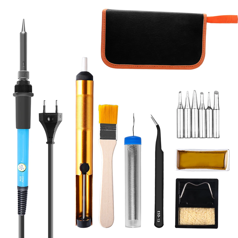 80W/60W EU US Soldering iron kit adjustable temperature LCD solder welding tools Ceramic heater soldering tips Desoldering Pump - Цвет: J