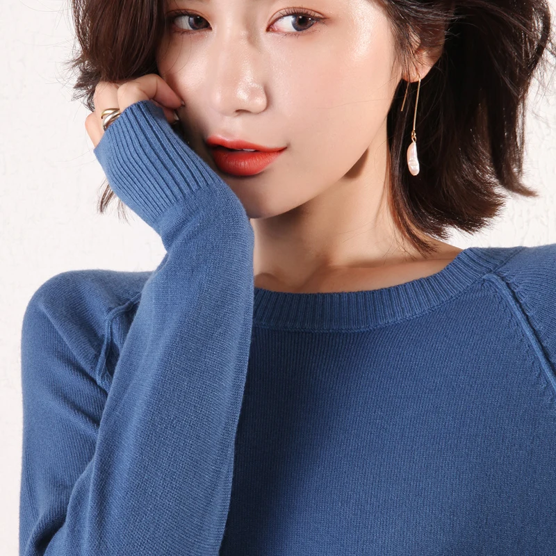 Women's sweater winter new cashmere sweater round neck pullover bottoming short sweater solid color wild loose cashmere swe