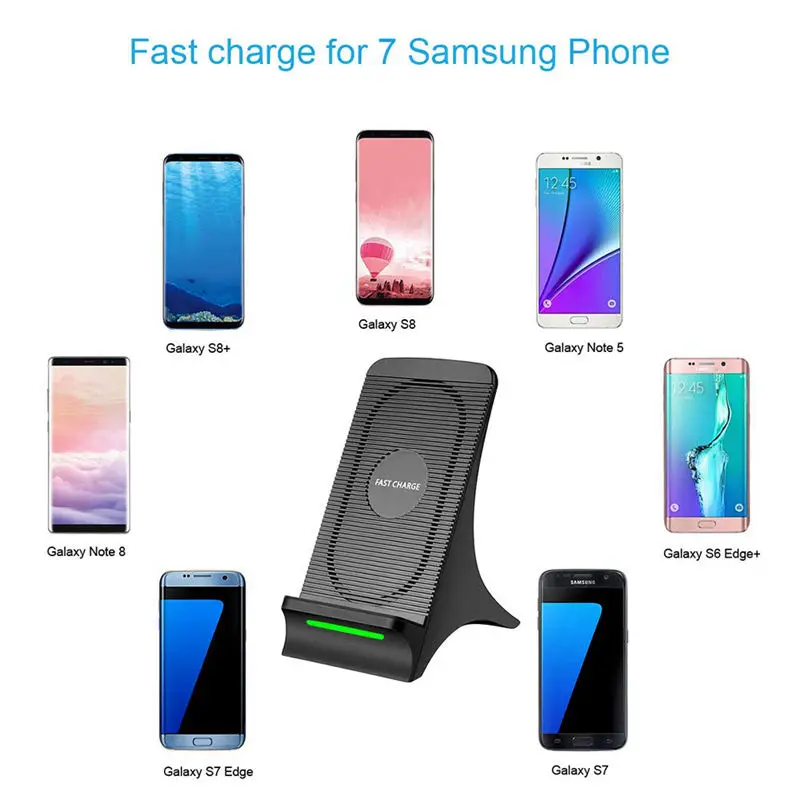 ABHU-Wireless Smart Charger Qi Certified Fast Wireless Charging Stand With Cooling Fan Phone Holder For S9 S9 Plus Note 9 Note 8