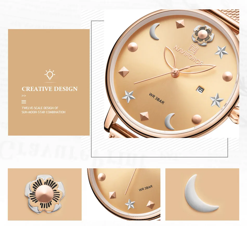 NAVIFORCE женские часы Топ бренд класса люкс розовые, золотые, женские наручные часы браслет из нержавеющей стали классические модные женские часы 5009