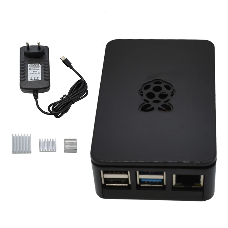 Для Raspberry Pi 4 Модель B ABS чехол 4G Оперативная память комплект с черной радиатора 5V 3A Мощность адаптер для Raspberry PI 4B(штепсельная Вилка европейского стандарта