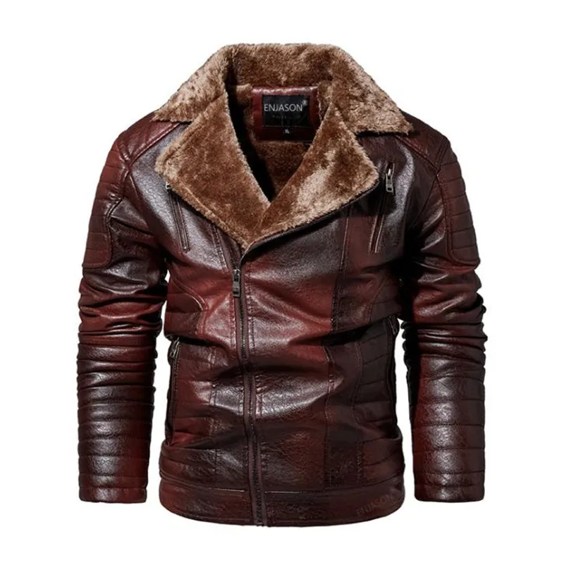 New Men's Autumn and Winter Men Coat Leather Jacket Motorcycle Style Male Business Casual Jackets Men Warm Overcoat leather bomber jacket