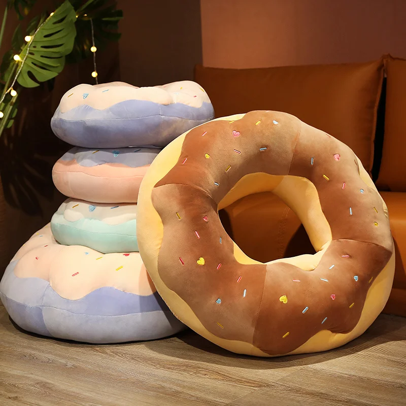 Plush Toys Chair Cushion 45/70cm Chocolate Donut Shaped Seat Cushion Car Mats Plush Pillow Chair Sofa Cushion Cartoon Bread Toast For Kids Grown-Ups