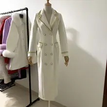Новинка, женское модное тонкое шерстяное пальто, сшитое сетчатым бисером, парка, верхняя одежда, тонкое металлическое двубортное пальто L1370