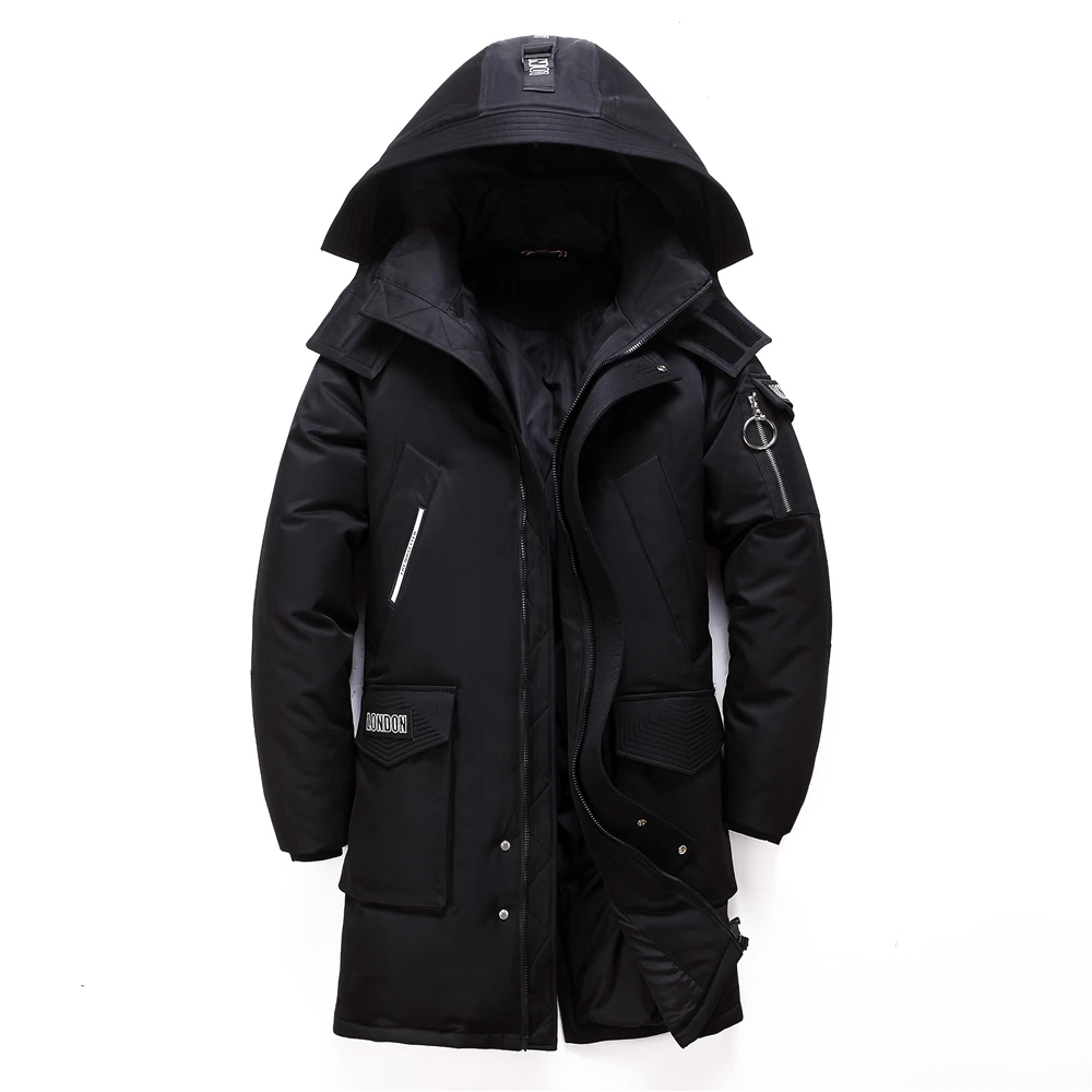 2021 Winter New Men's Long White Duck Down Jacket Fashion Hooded Thick Warm Coat Male Big Red Blue Black Brand Clothes long puffer jacket