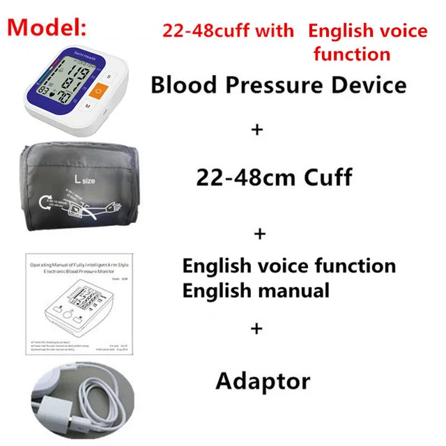 3colorenvoice22-48 Английский Голос с подсветкой Цифровой верхний рычаг измеритель артериального давления Пульс BP монитор тонометр Сфигмоманометры - Цвет: 3colorenvoice22-48