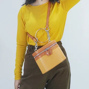 

2020 New Ladies Shoulder Bag High Quality PU Personality Ring Zipper Cylinder Bucket Bag Diagonal Cross Bag Small Fashion Bag