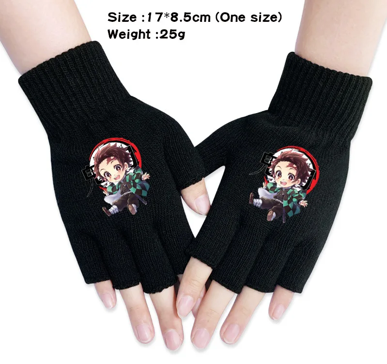 17 Перчатки на полпальца с принтом «Demon Slayer», Kimetsu no Yaiba, аниме, Мультяшные, для костюмированной вечеринки, для детей, студентов, зимние теплые перчатки, вязаные перчатки - Цвет: 17