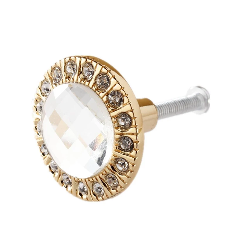 Promotion! 1pcs Crystal Glass Clear Round Pull Handle Glittering Rhinestone Knob for Cupboard Drawer Gold |