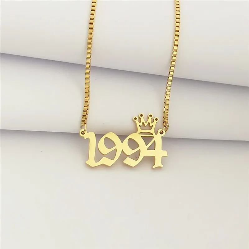 1994 ожерелье с цифрами для женщин, специальное, с датой года, английское богемное колье, ювелирные изделия из нержавеющей стали, золото, серебро, цепочка, корона, колье
