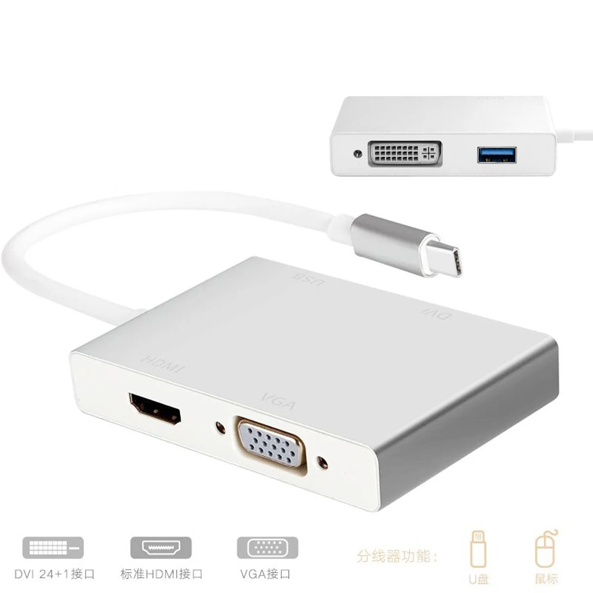 Комбинированный USB C 3 1 Type к OTG & HDMI DVI VGA адаптер для ноутбука и