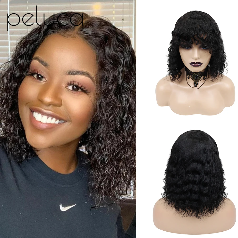 

peluca Curly Remy Hair Wig With Bangs For Black Women Human Hair Wigs Natural Perruque Cheveux Human Full Machine Made Wig