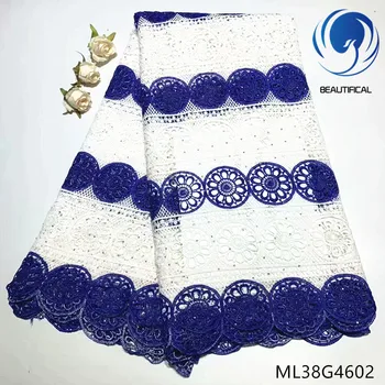 

BEAUTIFICAL nigerian guipure lace fabrics New two-tone embroidery water soluble lace fabric with stones for dress 5yards ML38G46