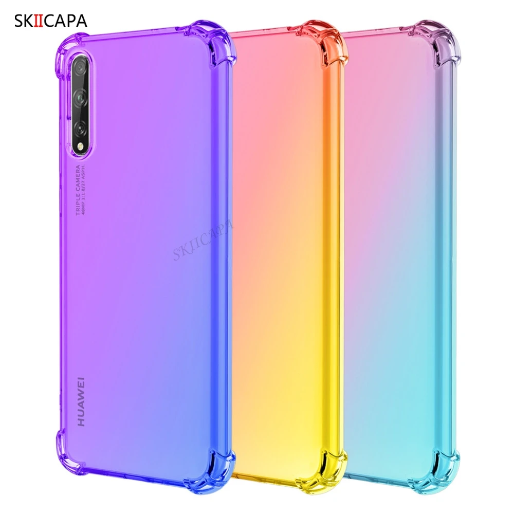 For Huawei Y8P Y7P Y6P Y5P Gradient Shockproof Case For Huawei Y8S Y6S Y9S Y9A Y7A Case Rainbow Half Clear Soft TPU Back Cover
