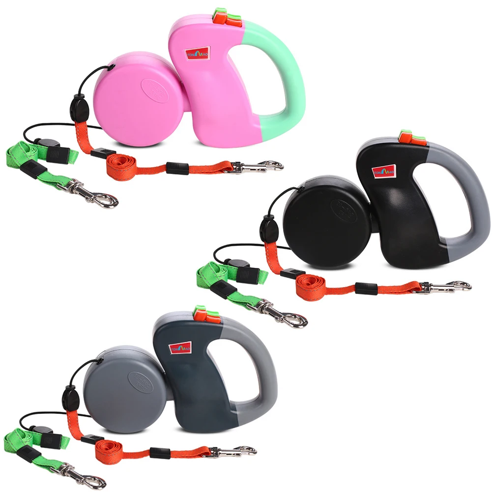 Automatic Retractable Dogs Traction Rope Creative Double Dog Walking