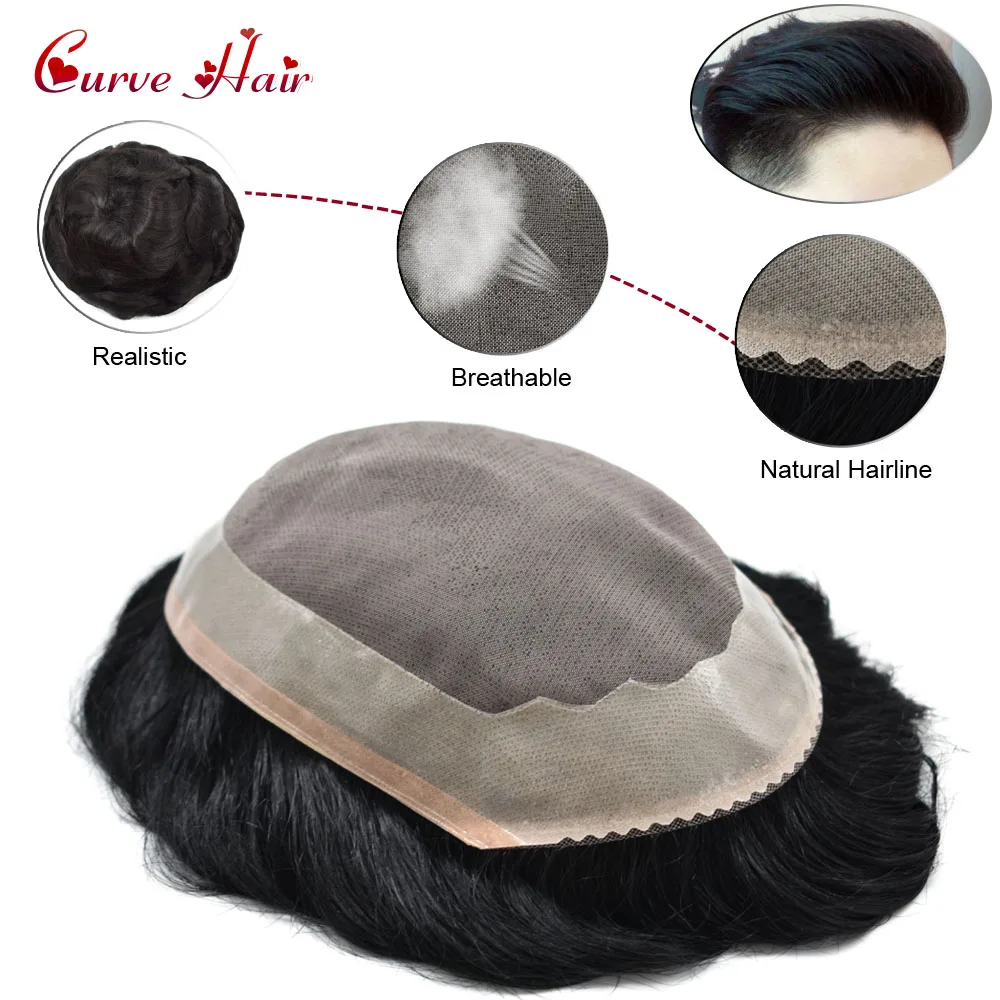 Тонкие моно прочные мужские s Toupee Poly Coating Remy Hair System замена Мужские t для мужчин Jet
