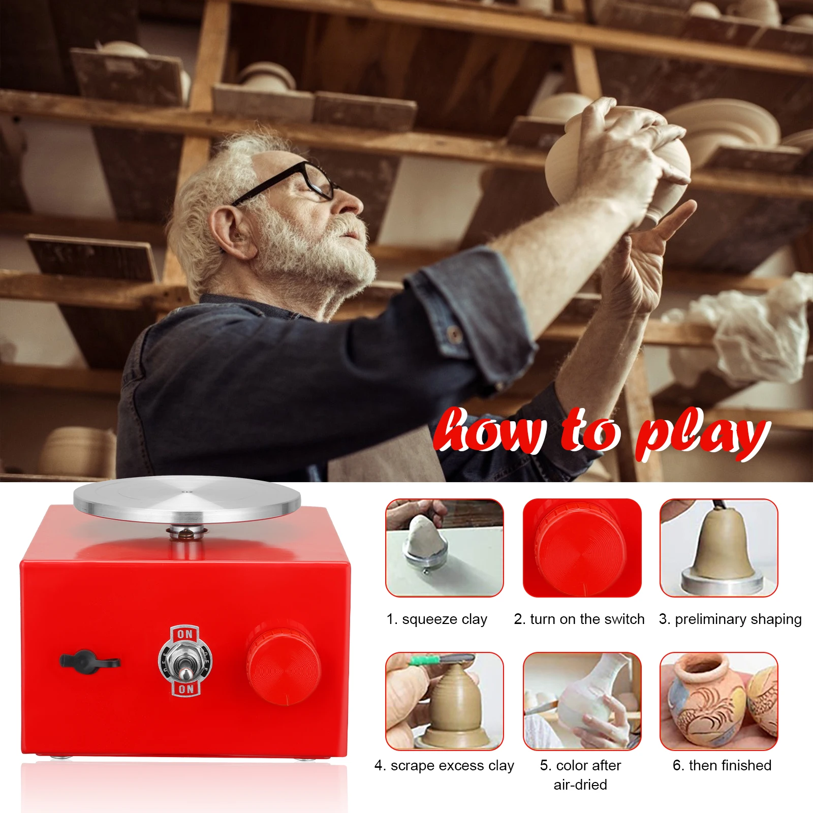 Potter's Wheel DIY Craft Ceramic Tools Mini Turntables Pottery Wheel Pottery Machine Electric Clay Tools with Tray