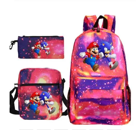photo color 3 шт./компл. Mario Bros Sonic зубная щётка рюкзак для девочек и мальчиков, Back to School сумки рюкзаки Дети Карандаш Чехол портфели - Цвет: photo color