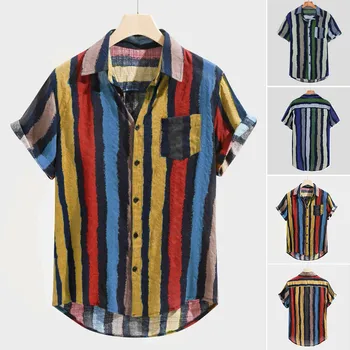 

Womail Mens Loose Multi Color Stripe Lump Chest Pocket Short Sleeve Blouse Plus Size Summer Shirts And Blouses Round Hem Shirts