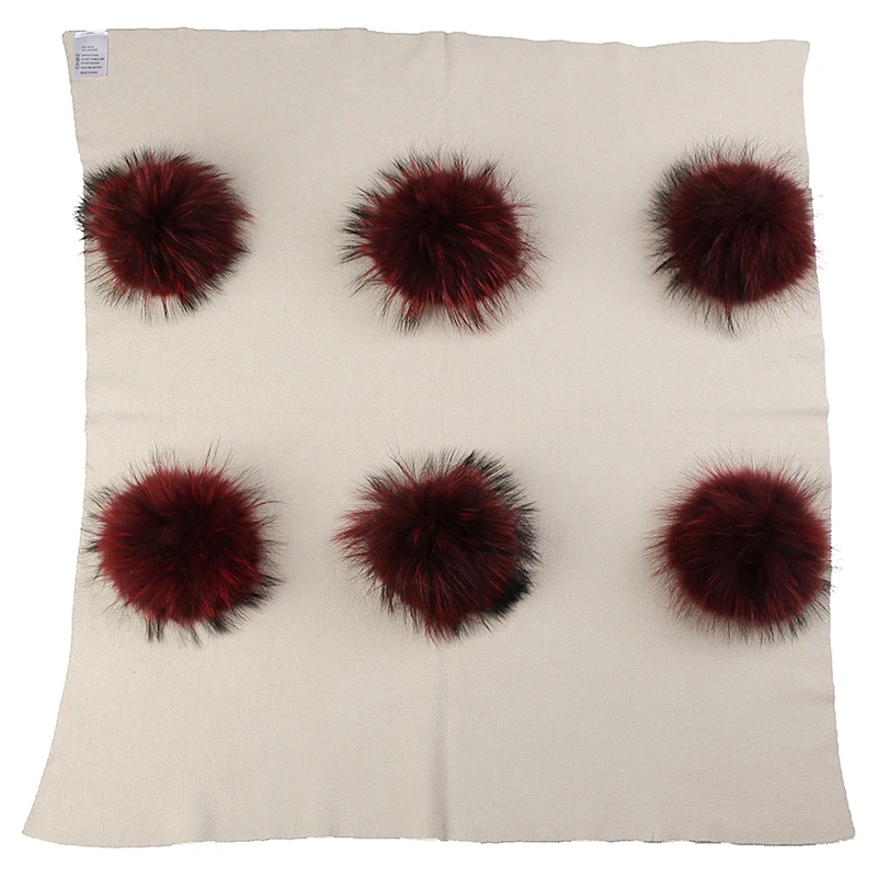 beige wine red Geebro/теплое кашемировое Пеленальное Одеяло для новорожденных и детей постарше; одеяло для сна для путешествий с 6 натуральным мехом енота; постельные пеленки с помпоном - Цвет: beige wine red