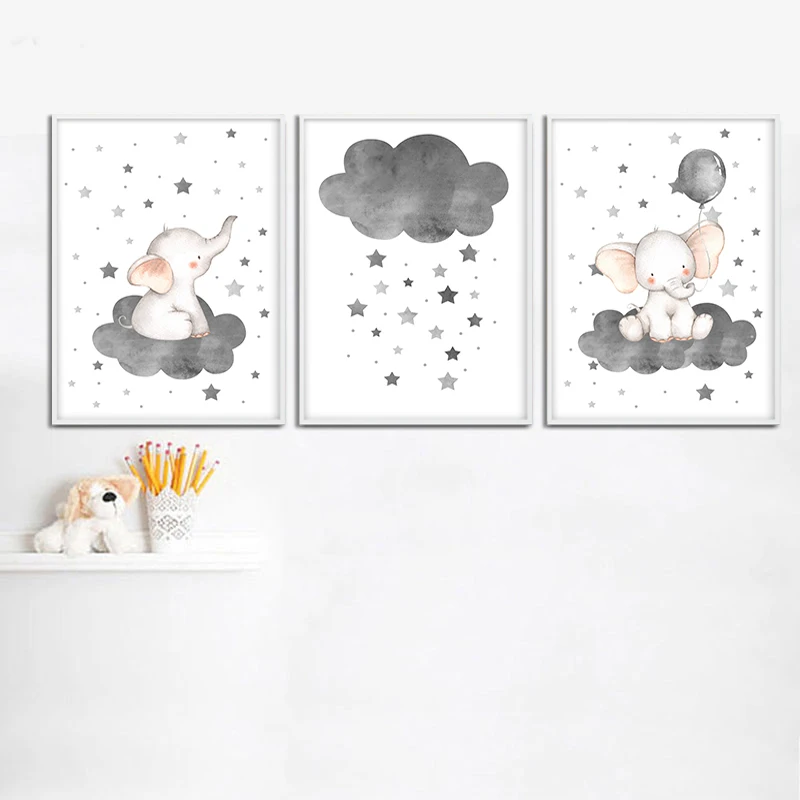 Мультфильм Слон шар облако плакат животных детская художественная печать Настенная картина холст картина скандинавские детские украшения для спальни