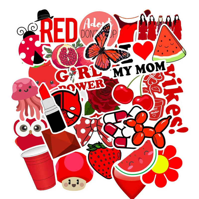 

50pcs Girls Kawaii Red Girl Funny Cute Stickers PVC Toy Suitcase Sticker Suitcase and Car Fashion Portable Decals Sticker